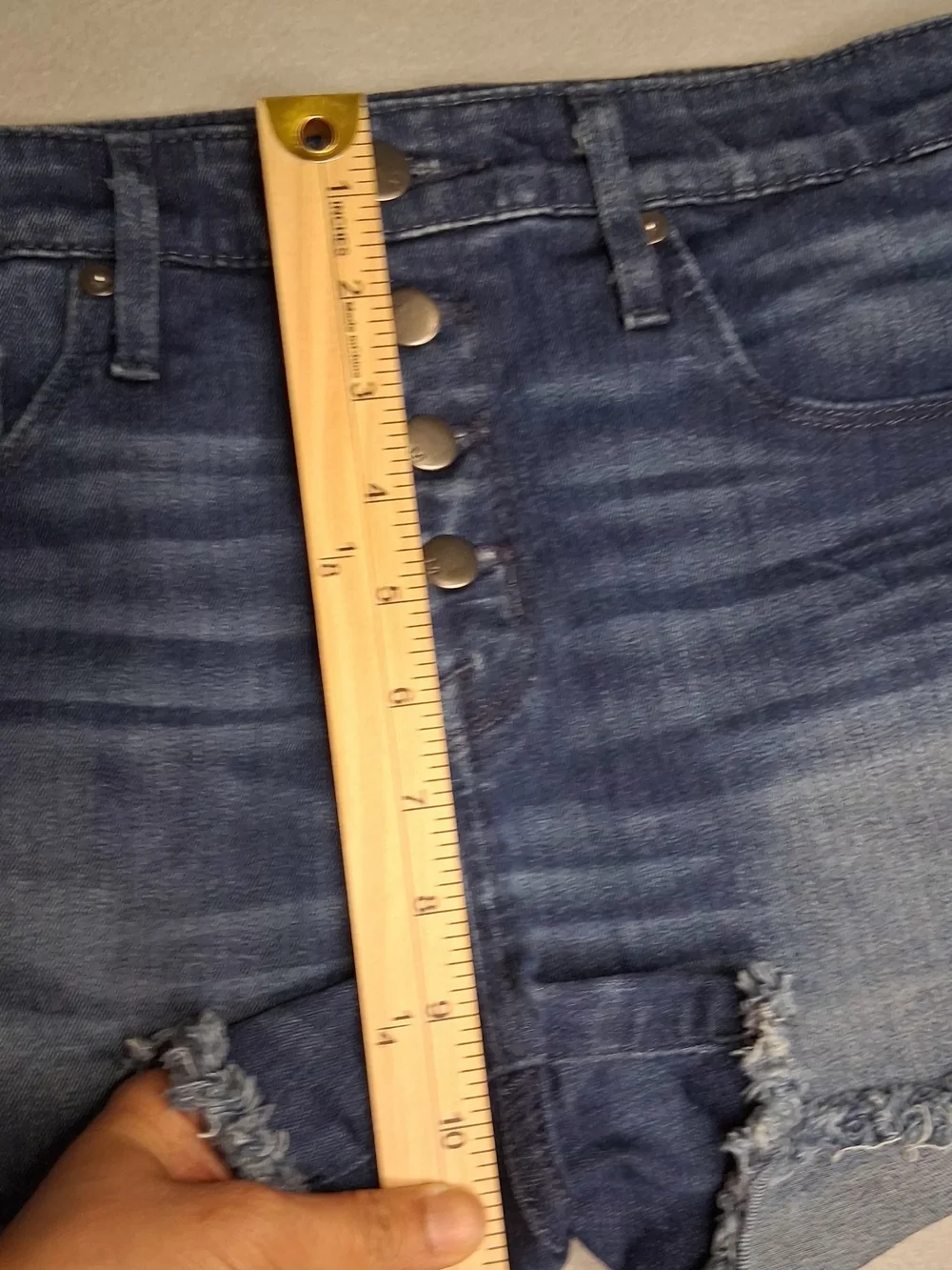 Mossimo High Rise Denim Shorts Size 6 Blue Distressed Raw Hem Stretch Jean Short
